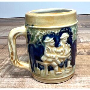Vintage Ceramic Beer Stein With Embossed Design & Handle Miniature